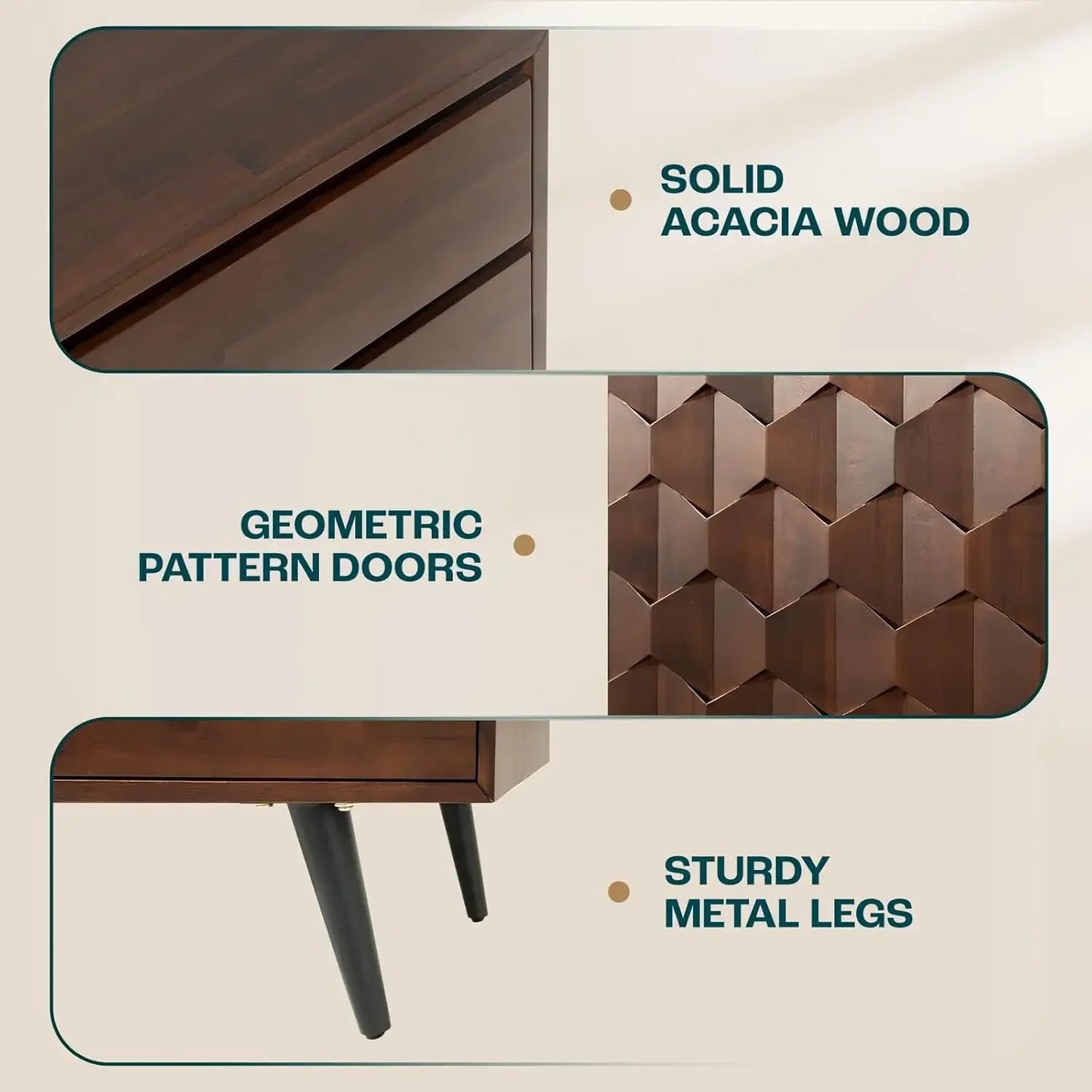 Solid Wood Sideboard with 2 Doors and 3 Drawers