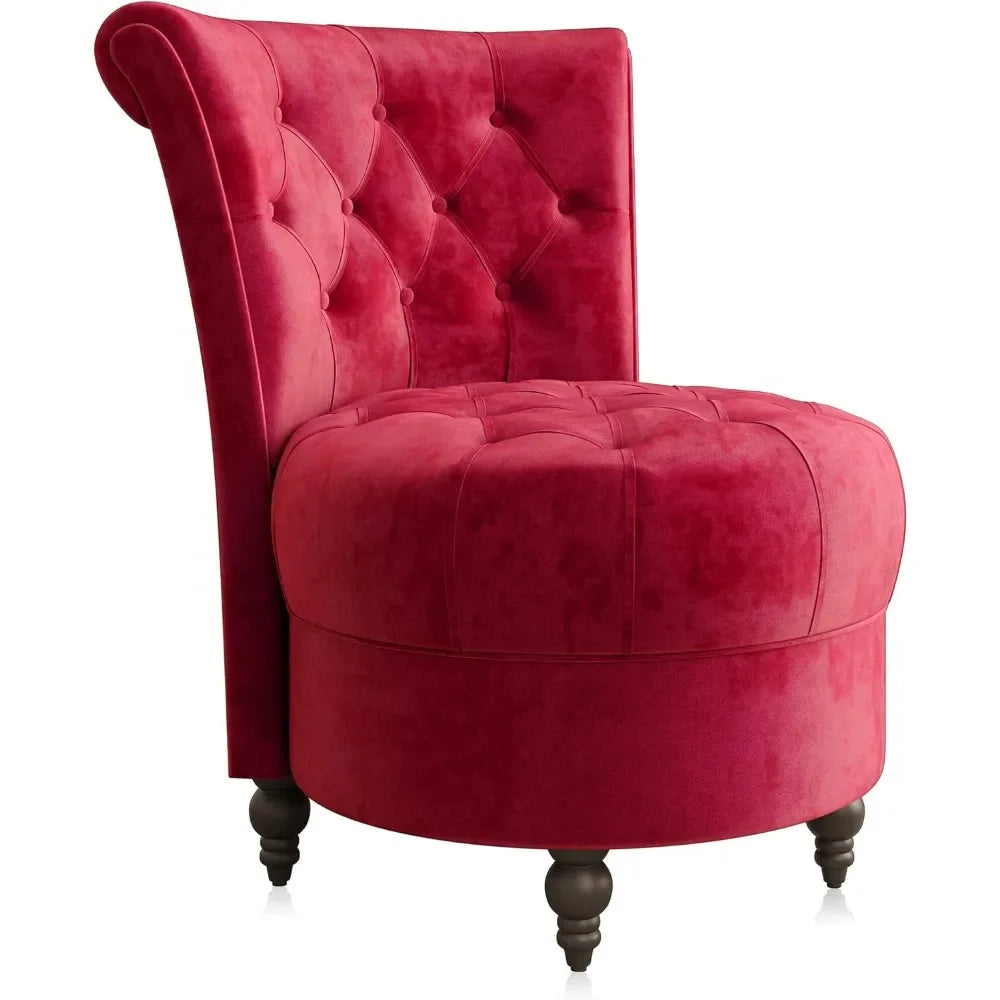 Stylish Throne Accent Chair with Button-Tufted Upholstery and Low Back Design