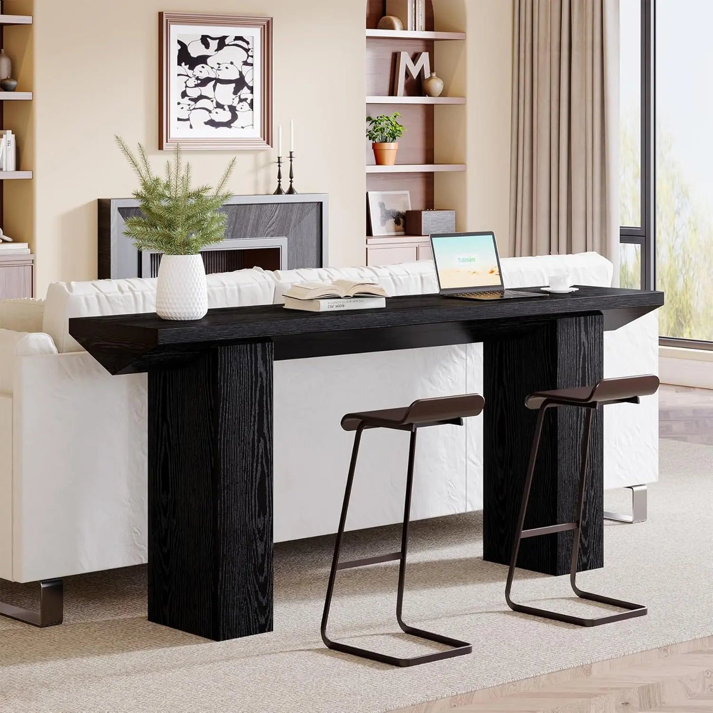 Long Console Table for Entryway, Farmhouse Wood Sofa Table Behind Couch for Living Room, Hallway, Entrance, Foyer (Dark Black)