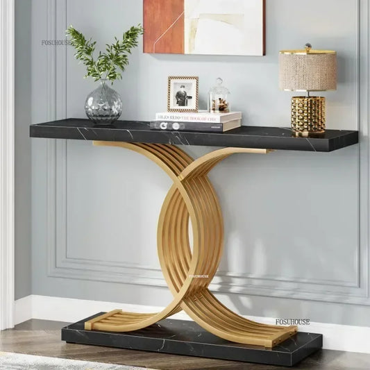 Creative Luxury Hallway Entryway Table Home Furniture Modern Living Room Villa Narrow Console Table with Geometric Metal Legs