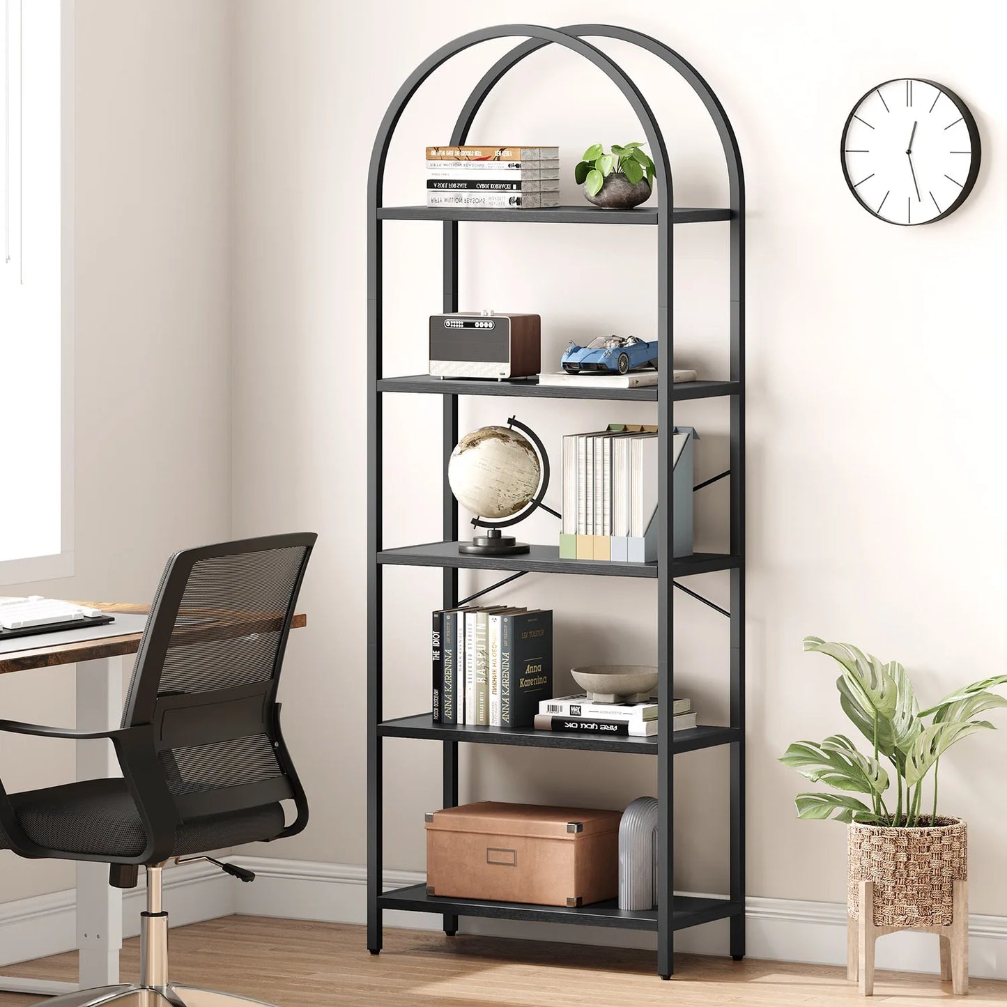 5-Tier Arched Bookshelf - Industrial Freestanding Display Rack, 180cm