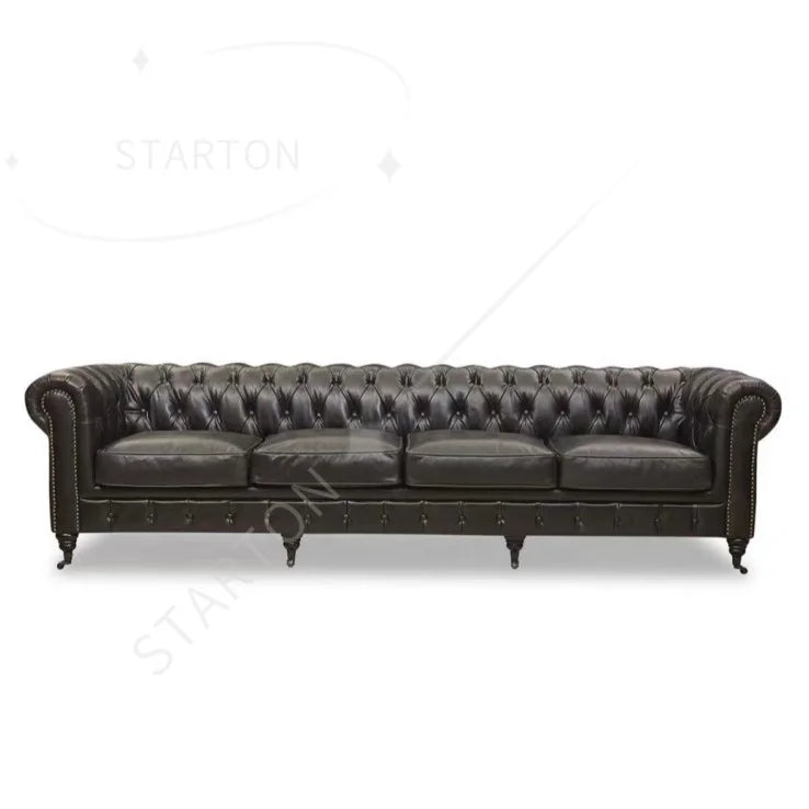 Antique Distressed Tan Leather Chesterfield Sofa 4 Seat Leather Sofas Hotel Lobby Home Luxury Chesterfield Sofas Genuine Leather