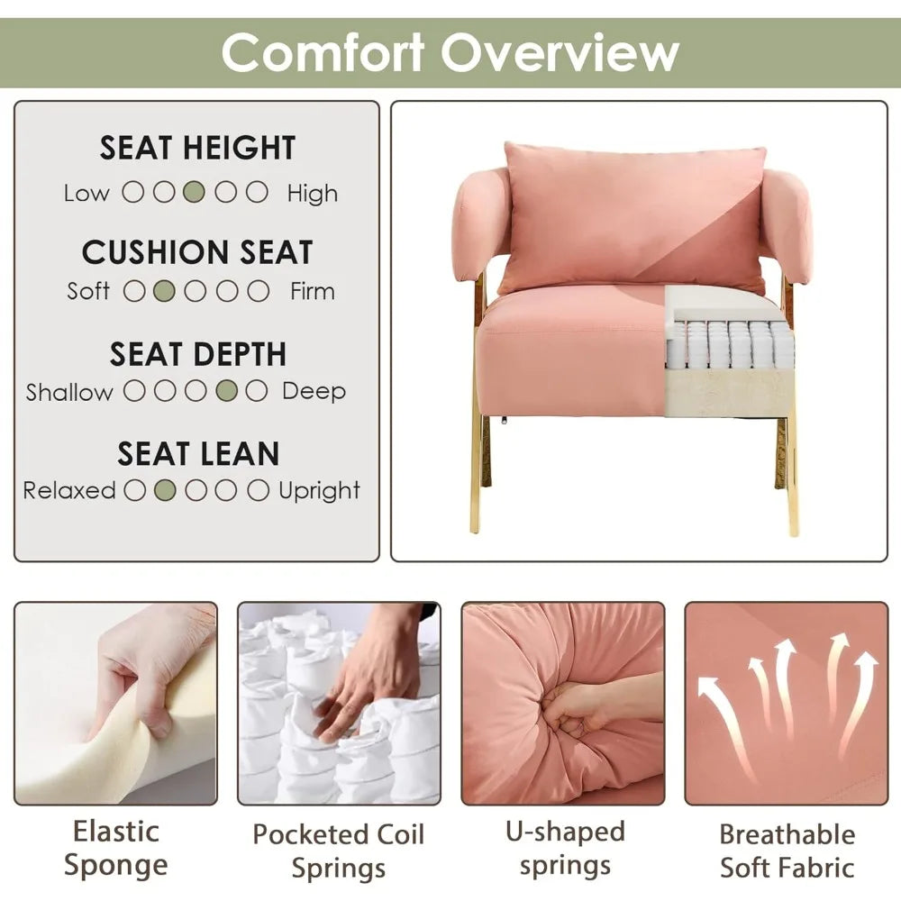 Modern Pink Accent Chairs Set of 2, Velvet Barrel Accent Chair for Living Room Bedroom, Comfy Reading Armchairs