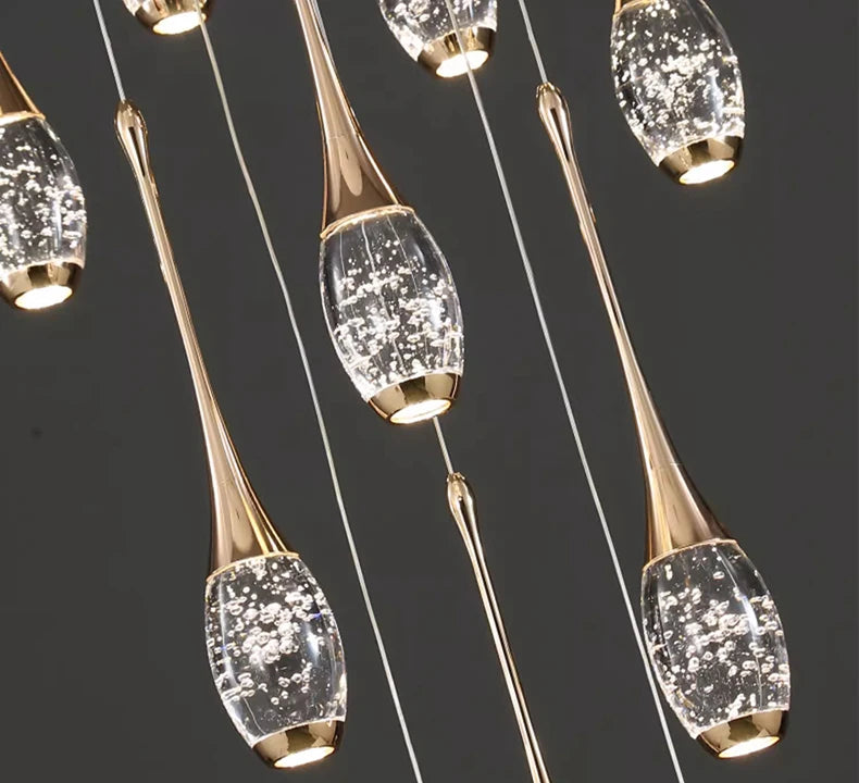 Crystal Chandelier: Multi-Drop Spiral Pendant Light in Gold - 30cm x 120cm