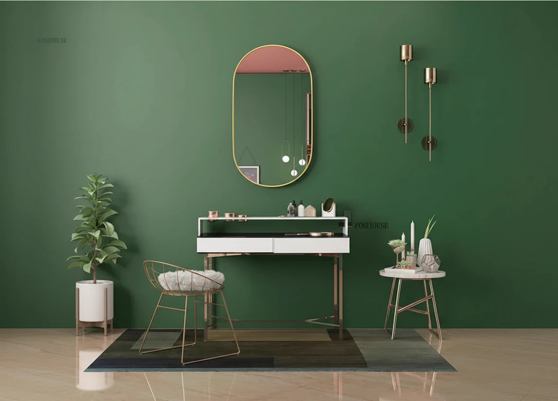 Oval Bathroom Mirror - Wall-Mounted - Black or Gold Metal Frame