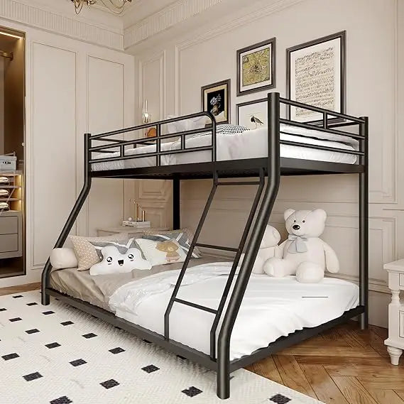 Metal Bunk Bed Frame - With Guardrails, Beds for Dorm,Bedroom,Guest Room,Heavy Duty Metal Slats