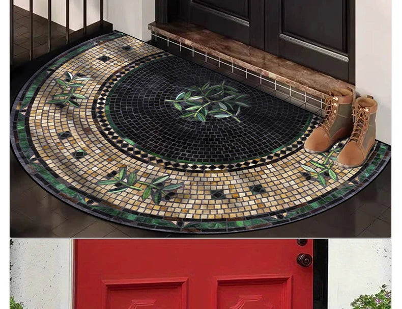 Semicircular Entrance Mat - Marble Texture Anti-Slip Door Rug