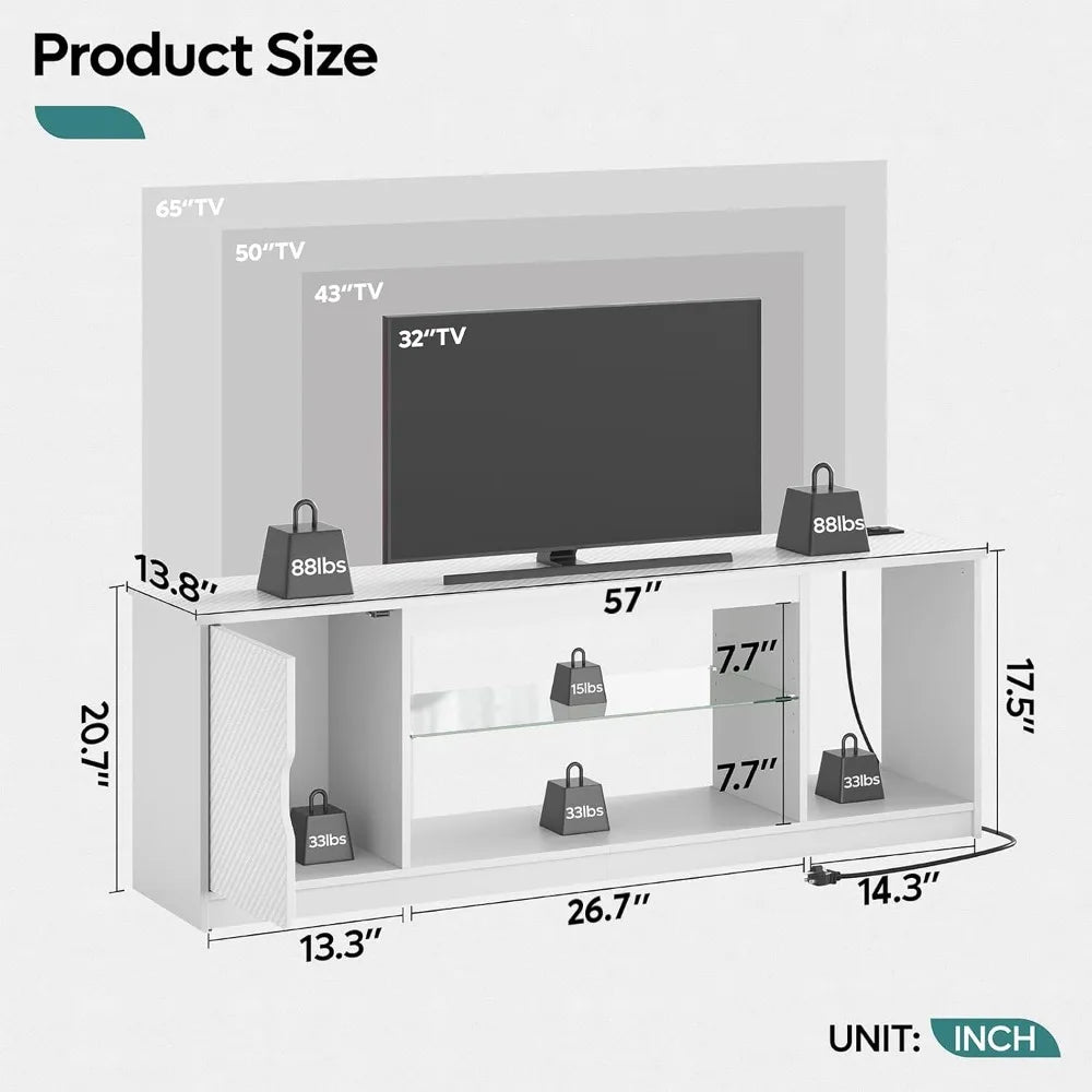 LED TV Stand with Power Outlets for 55/60/65 Inch TV, Gaming Entertainment Center with Cabinet for PS5, Modern TV Cabinet with