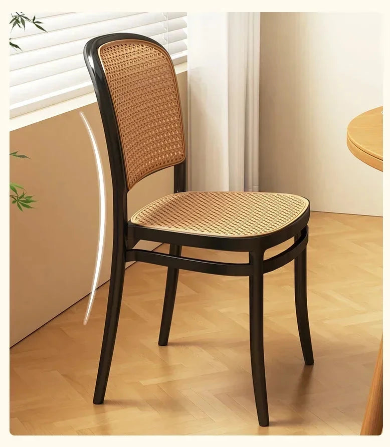 Black Rattan Dining Chair with Natural Cane Webbing and Cushion