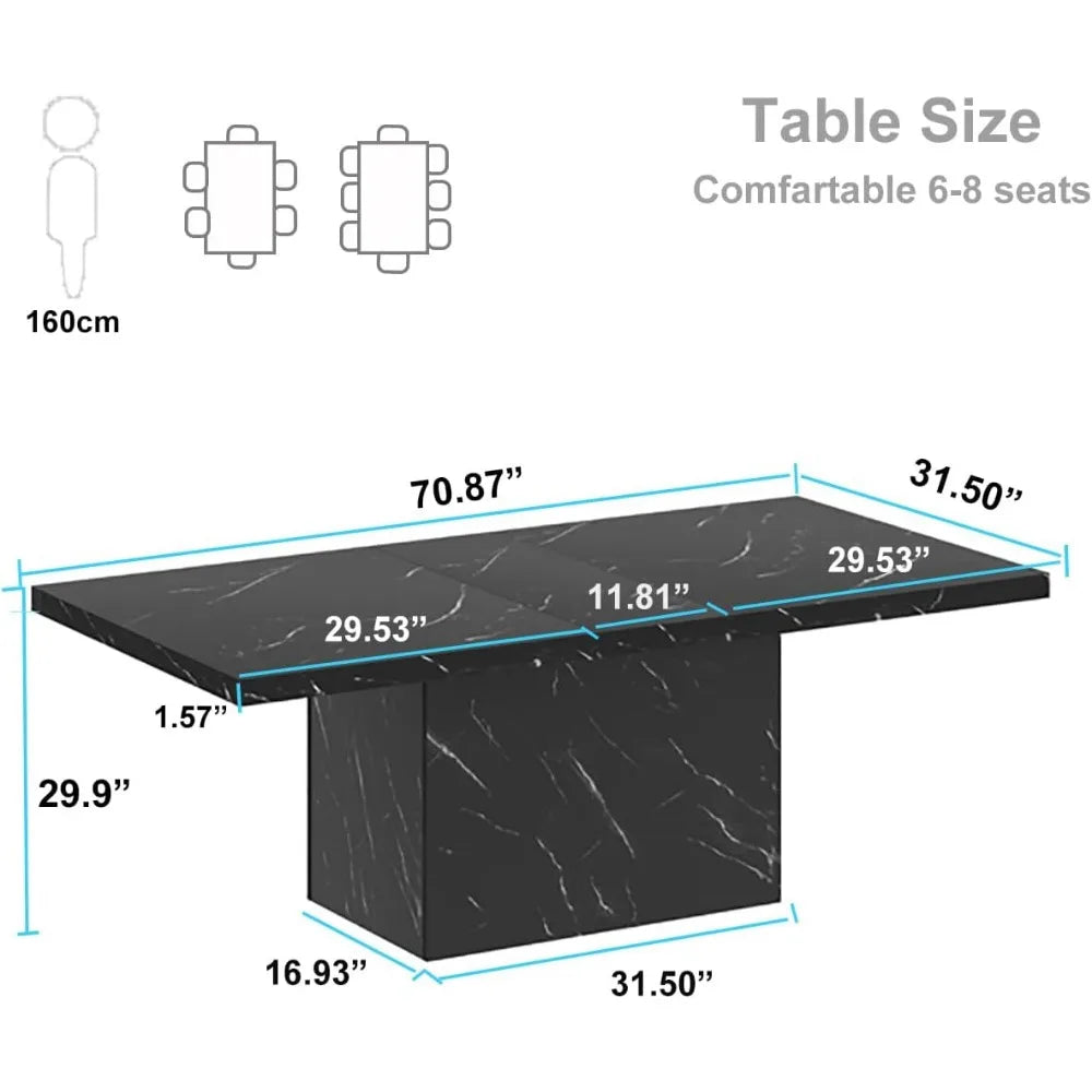 71” Dining Table for 6-8, Rectangle Modern Faux Marble Dinner Table, Large Dining Room Table for Kitchen Living Room,