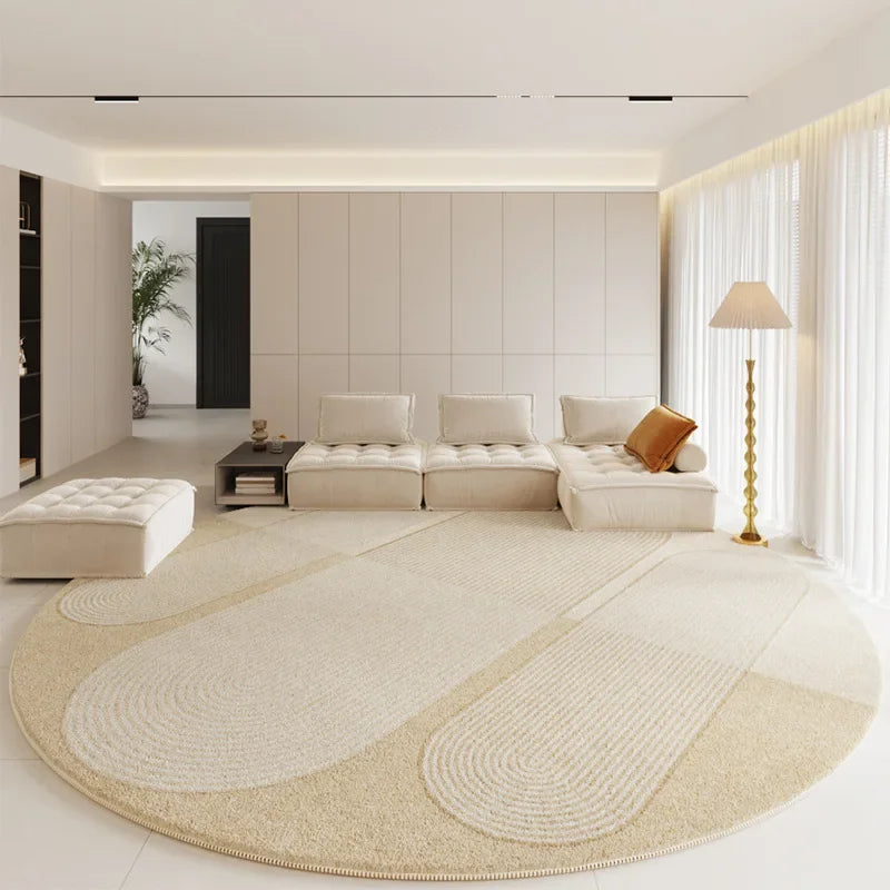 Geometric Round Rug - Modern Textured Living Room Carpet
