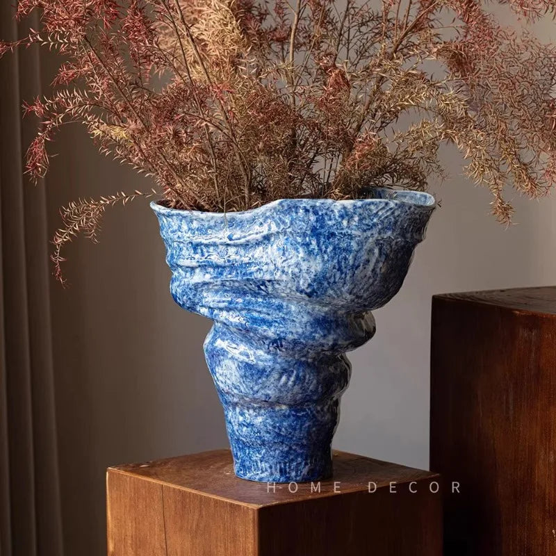 Wabi Sabi Handmade Ceramic Vase  Jingdezhen SeashellShaped Zen Decor Sculptural Art Pot for Home & Hotel Decor