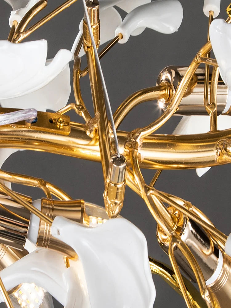 Ginkgo Leaf Chandelier 180cm: Modern Gold Pendant Light for Dining Room & Living Room