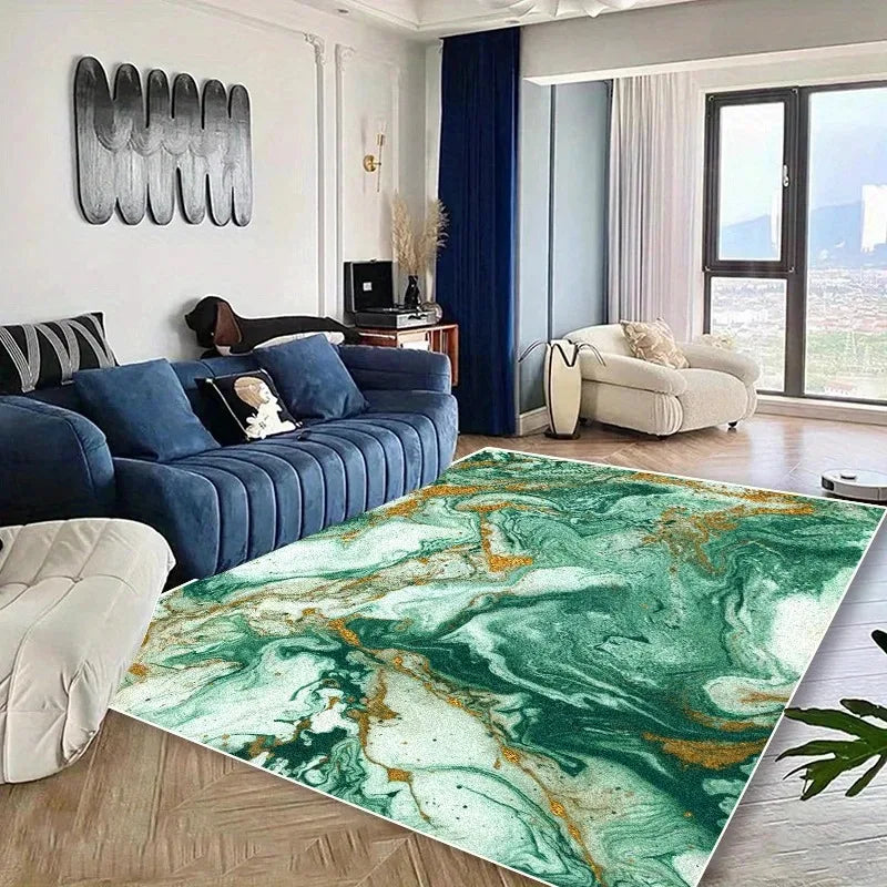 Luxury Gradient Carpet Collection Golden Veins Abstract Patterns Green Teal Brown Grey Tones Large Area Rugs Modern Lounge Decor
