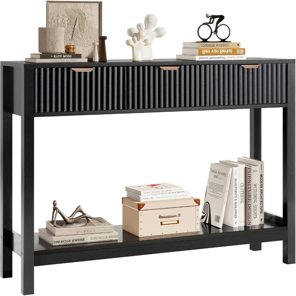 Fluted Console Table, Wooden Sofa Table with Storage and Drawers, Farmhouse Behind Couch Table Entryway Table for Entrance, Hall