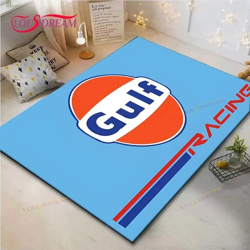 Gulf Racing Digital Print Area Rug - Anti-Skid Racing Stripe Design
