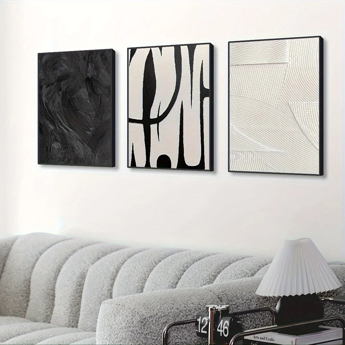 3pcs Abstract Black and White Canvas Wall Art Set Posters, Texture Paintings, Ideal Gift for Room Decoration