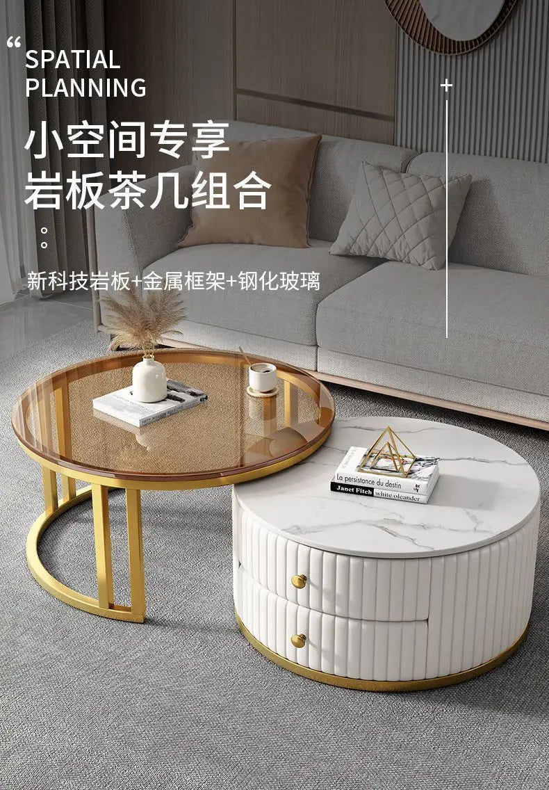 2pcs Light Luxury Rock Plate Tea Coffee Tables Minimalist Modern Scalable Center Tables Sofa Side Table Living Room Furniture