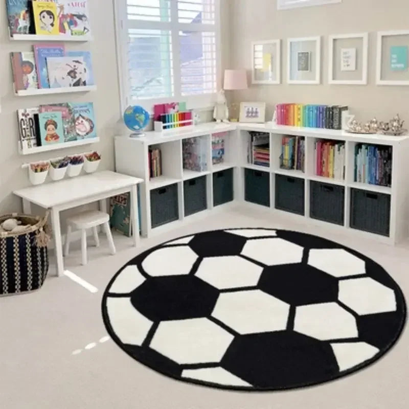 Sports Ball Round Rug - Football & Basketball Kids Room Carpet