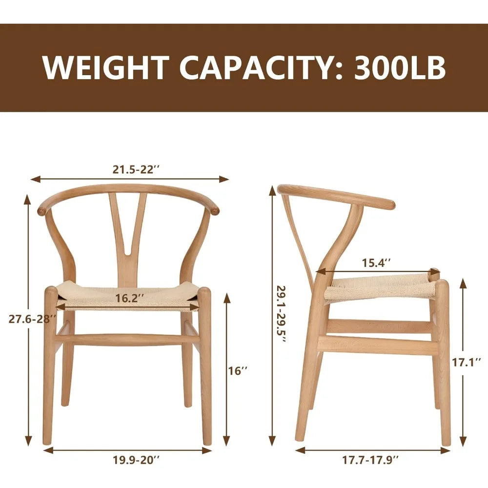 Wishbone Dining Chair Set of 2 - Solid Beech Wood with Woven Rope Seat