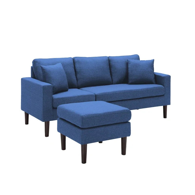 Living Room Sofa, 72" Sectional Sofa With 2 Pillows In Navy Blue Fabric On Left Hand Side Interior Decoration