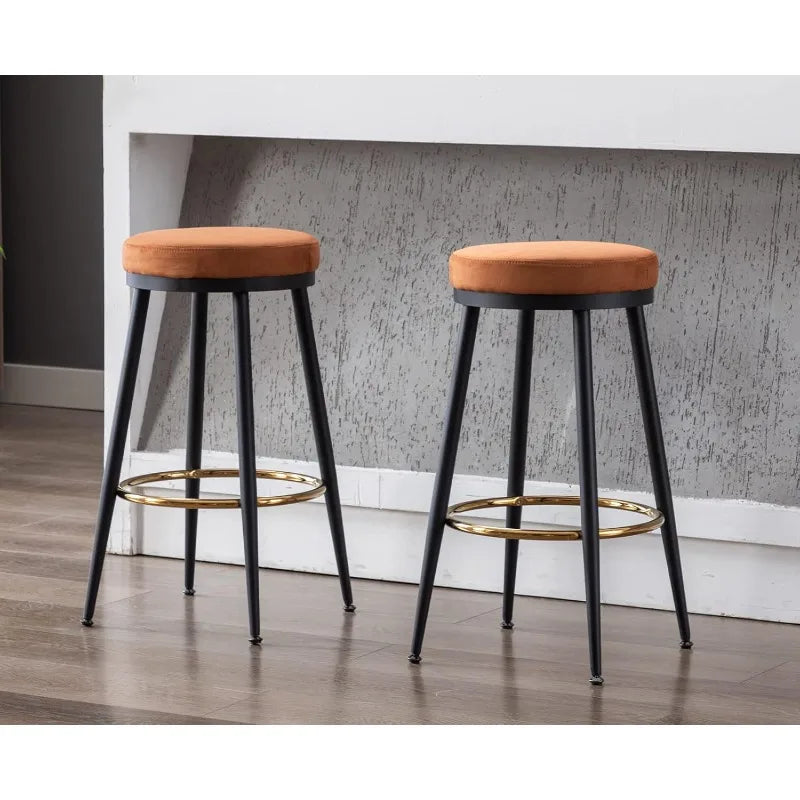 26 Inch Bar Stools Set of 2 Modern Metal Bar Stools with Golded Footrest Velvet Seat for Kitchen Island&Bar, Brown