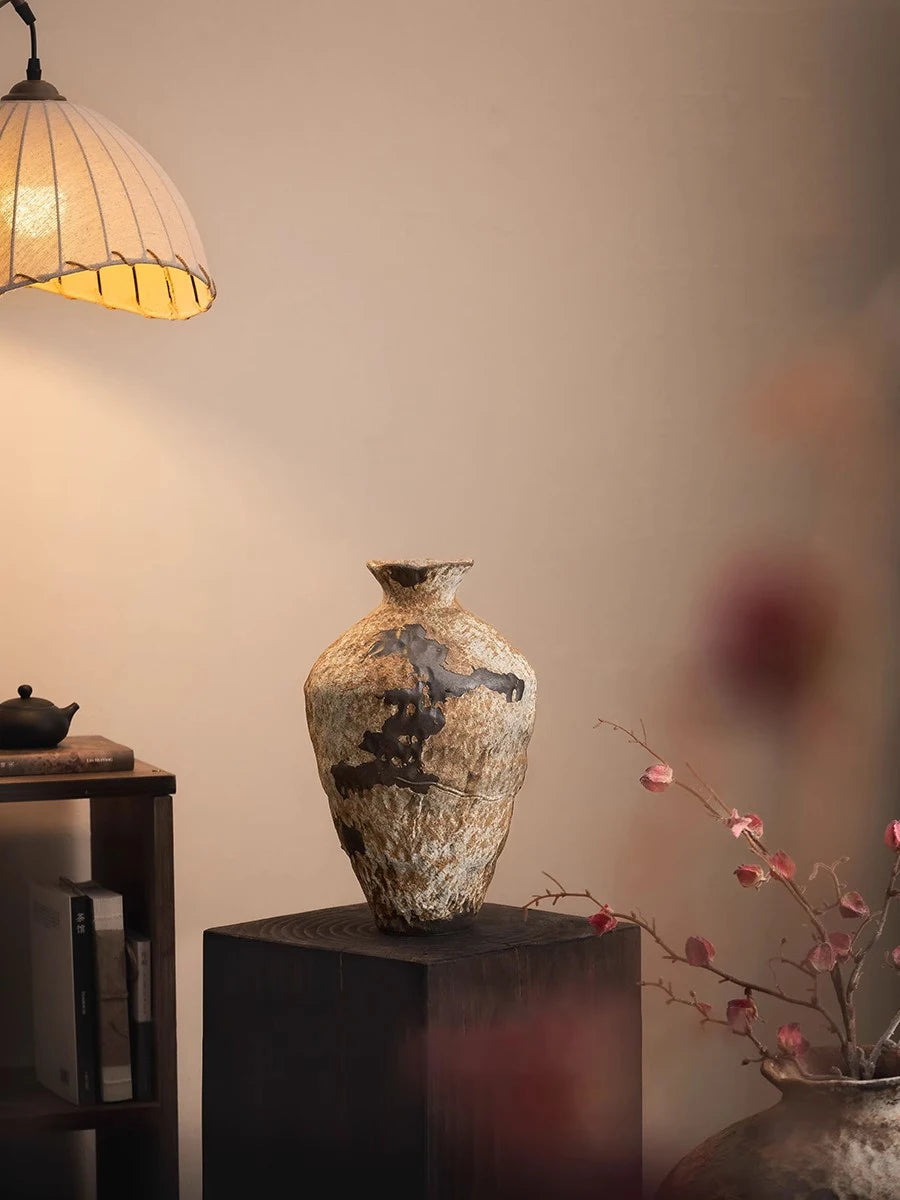 Jingdezhen Ceramic Vase Retro Style Nostalgic Pure Handmade B & B Hotel Tea Room Wabi Sandy Wind Zen Ornament Flower Ware