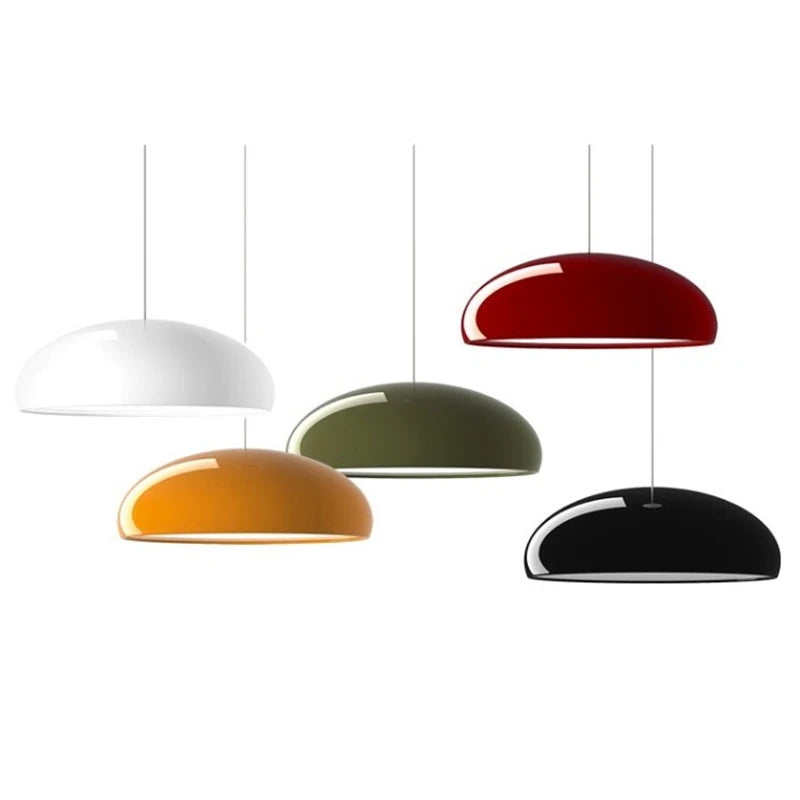 Pendant Light: Modern Dome Shade in Orange, White, Black & Deep Red