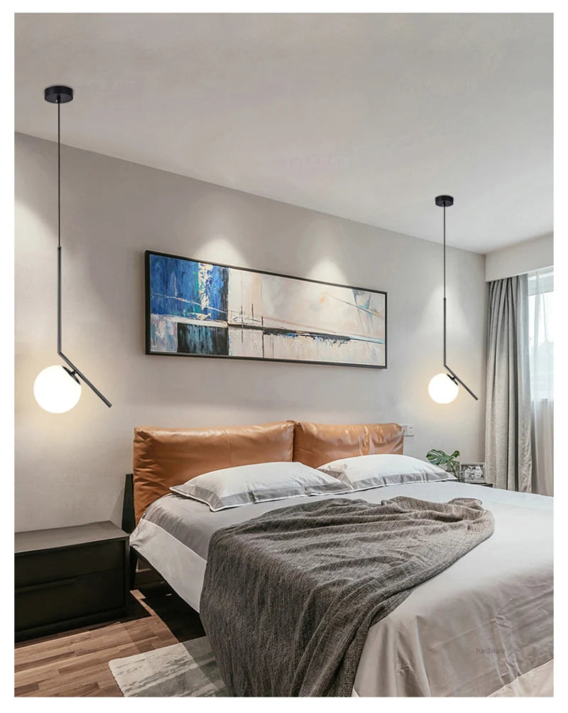 Nordic Glass Ball Pendant Lights Brass Black Hanging Lamp Modern Living Room Dining Bedroom Decor Ceiling Lighting Fixture House