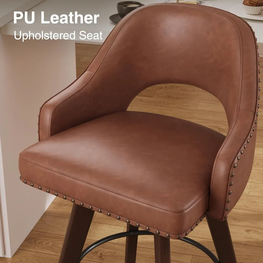 Swivel Bar Stools Set of 4,24" Seat Height Modern PU Leather Upholstered Bar Chair for Kitchen Counter,