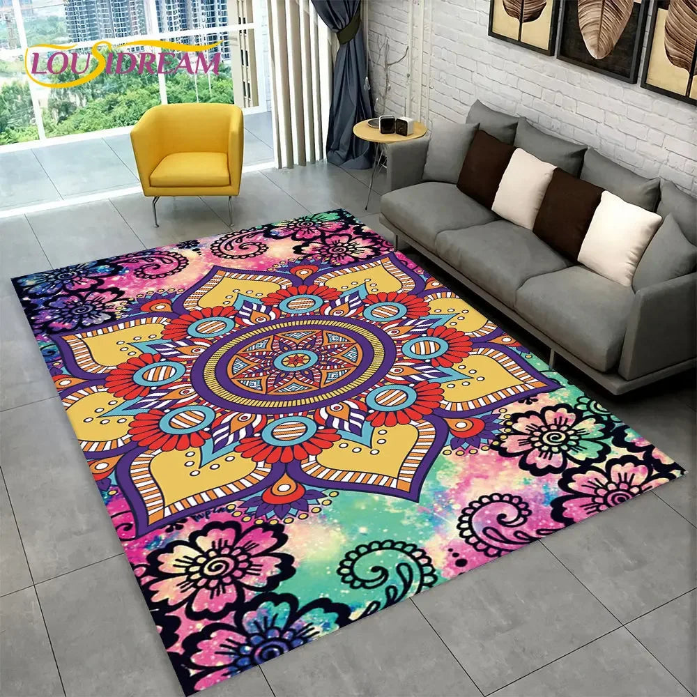 Bohemian Mandala Geometric Area Rug,Carpet Rug for Home, Living Room,Bedroom,Sofa,Doormat,Kitchen ,Kids Room-Non-slip Floor Mats