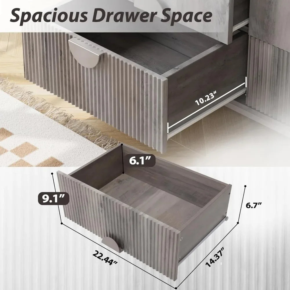 6 Drawer Dresser - 50" Wide Bedroom Chest with Fluted Design