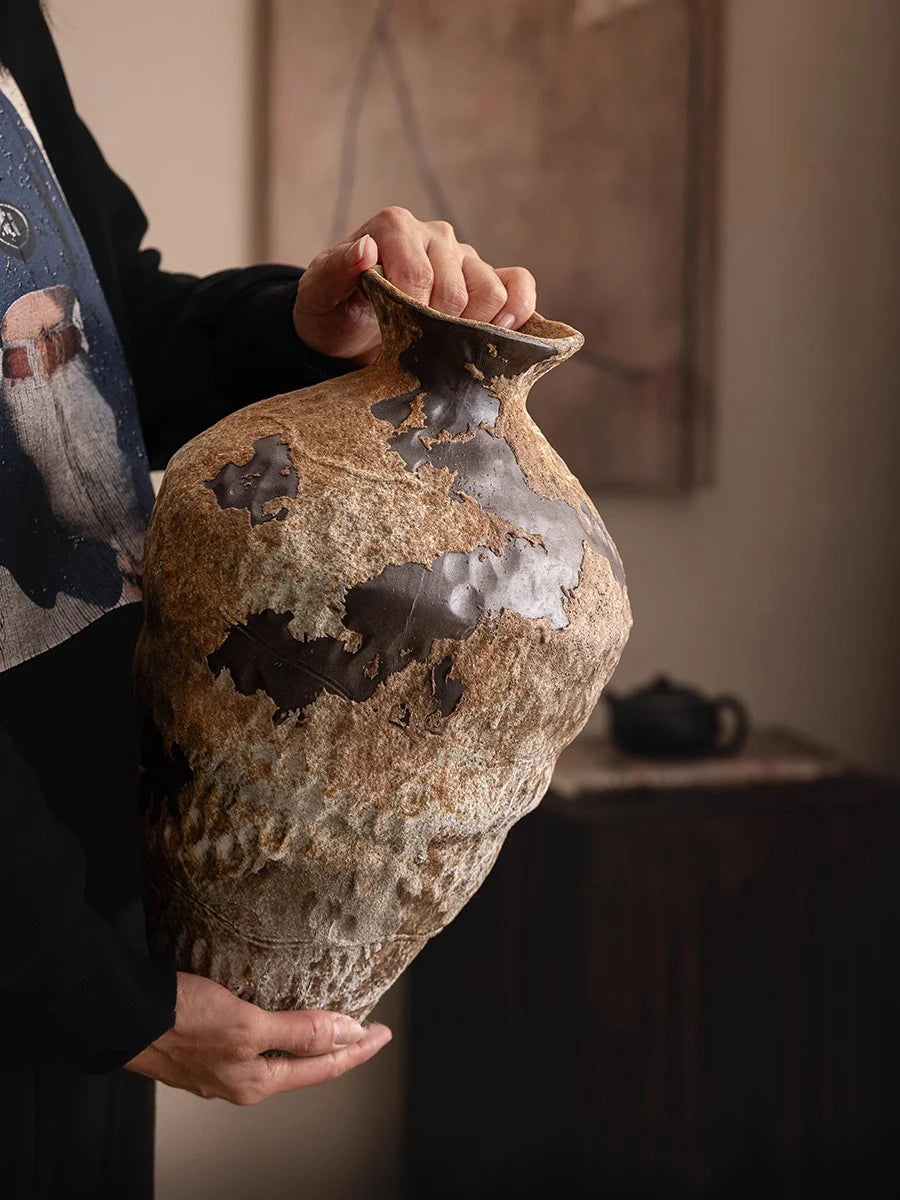 Jingdezhen Ceramic Vase Retro Style Nostalgic Pure Handmade B & B Hotel Tea Room Wabi Sandy Wind Zen Ornament Flower Ware