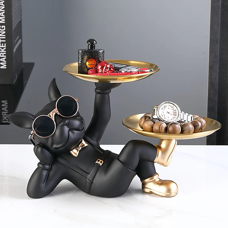 French Bulldog Butler Statue - Resin Sculpture with Tray | Home Decor