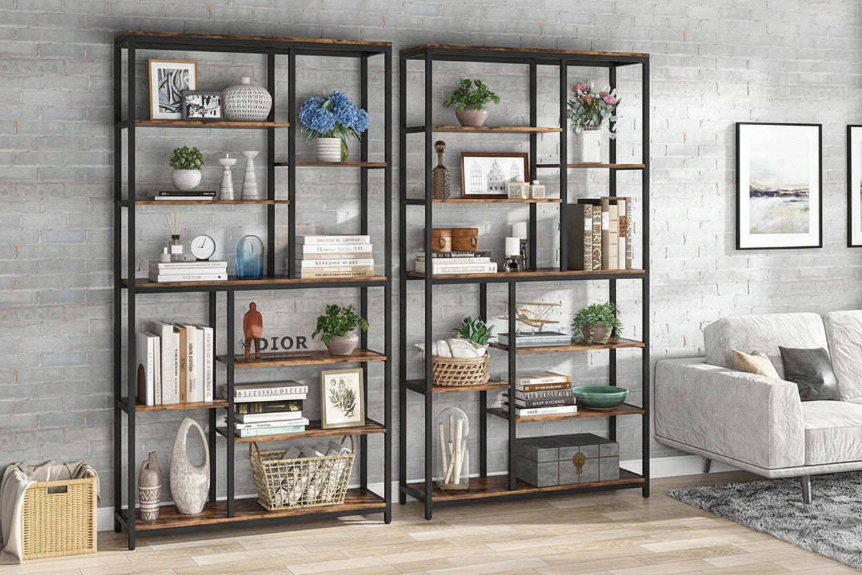 9-Tier Industrial Bookshelf, 79 Inches, 10 Cube Storage
