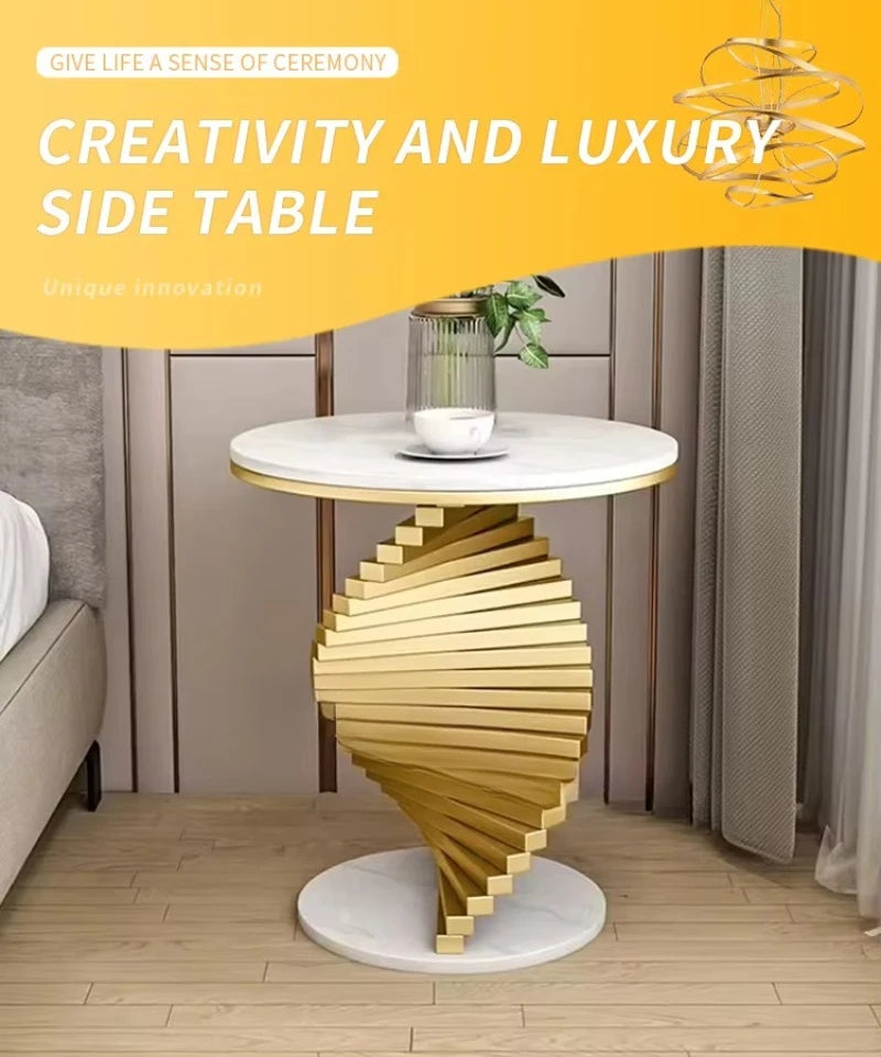 Luxury Home Furniture Smart Travertine Small Round Modern Metal Gold Marble Side Table Living Room Coffee Table