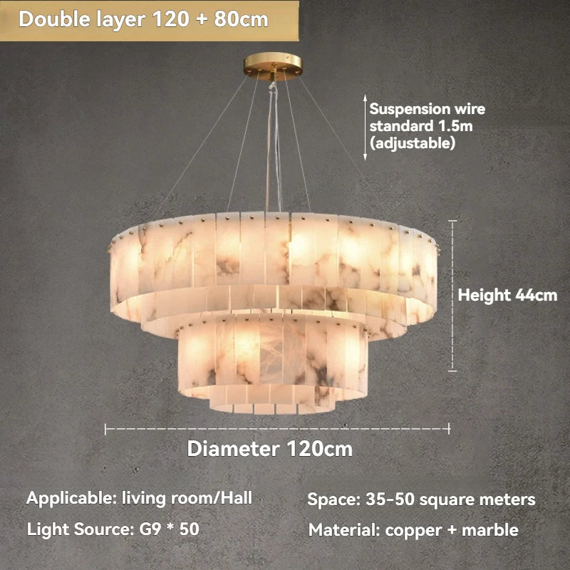 Natural Marble Brass Pendant Light - Nordic Gold Chandelier, Round 45cm