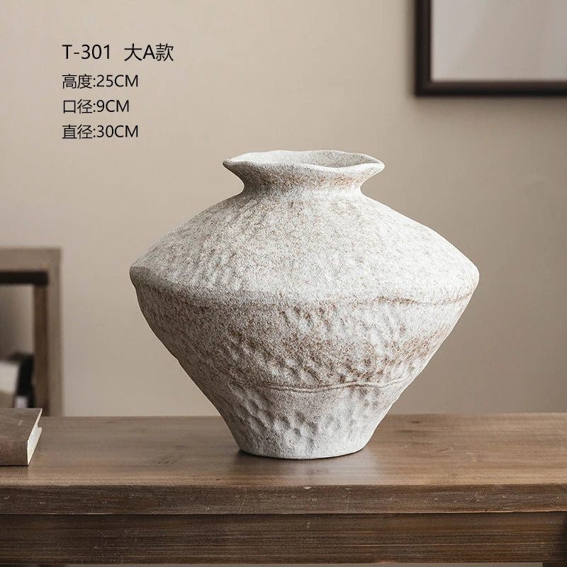 Jingdezhen Ceramic Vase Retro Style Nostalgic Pure Handmade B & B Hotel Tea Room Wabi Sandy Wind Zen Ornament Flower Ware