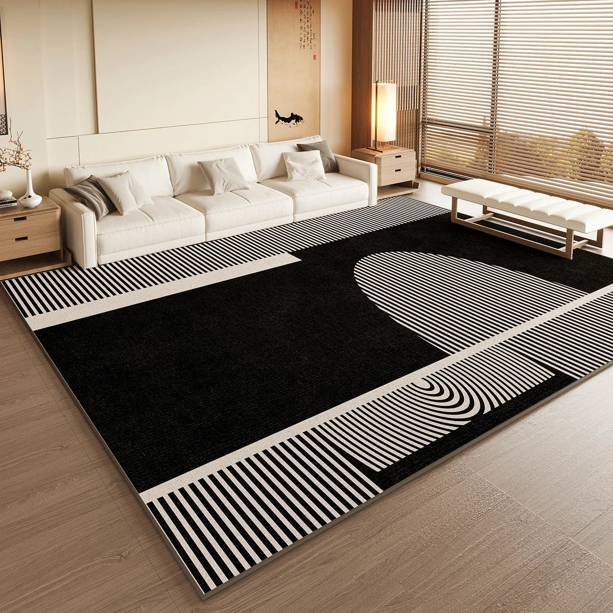 Black and White Area Rug - Crystal Velvet Low Pile with Non-Slip Backing