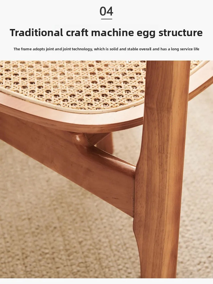 Scandinavian Dining Chair Natural Rattan & Wood Cafe Seat Minimalist Backrest Chair for Homestay Nordic Woven Home Furniture