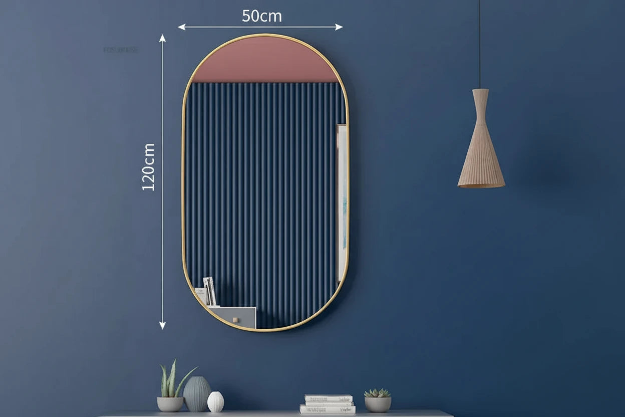 Oval Bathroom Mirror - Wall-Mounted - Black or Gold Metal Frame