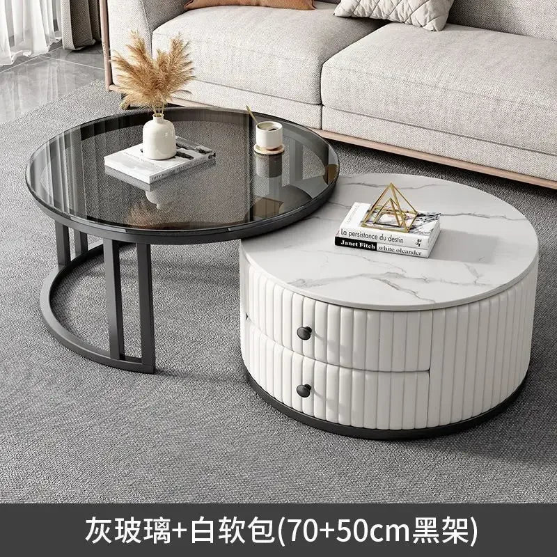 2pcs Light Luxury Rock Plate Tea Coffee Tables Minimalist Modern Scalable Center Tables Sofa Side Table Living Room Furniture