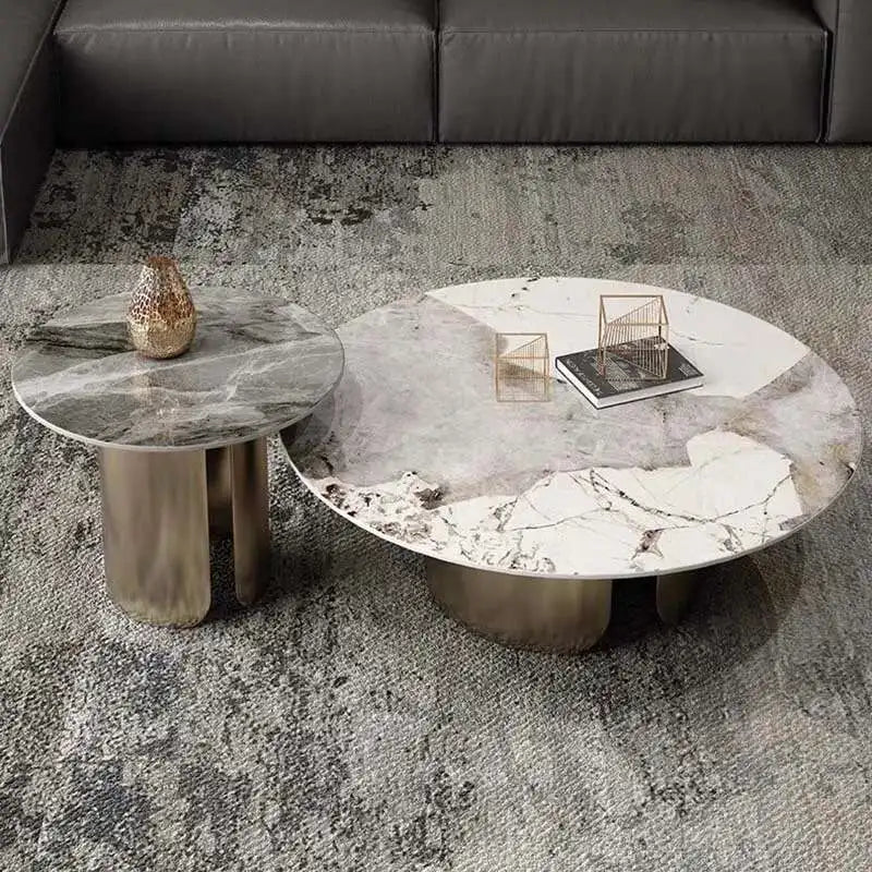 Nesting Coffee Table Set - White Marble Top with Gold Metal Base - 2 Sizes