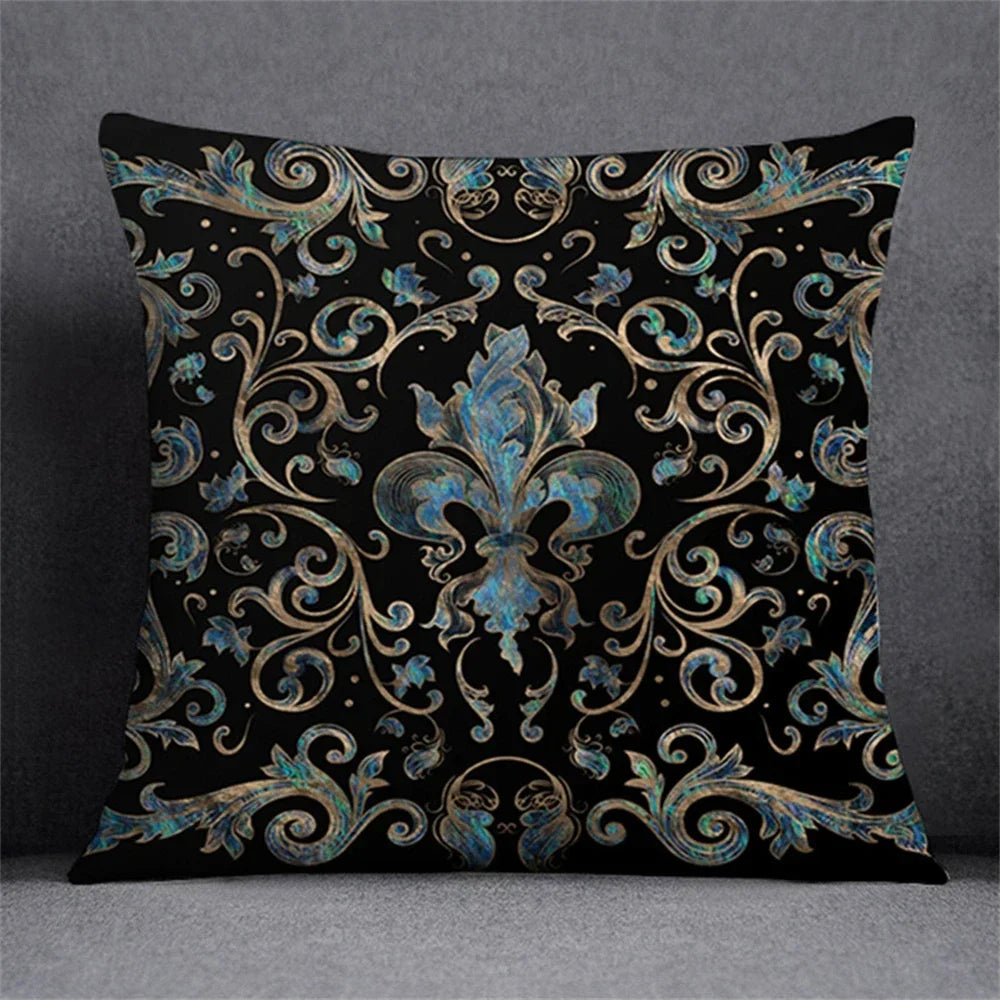 Black Gold Elegant Design Cushion Cover Symmetrical Plant Pillowcase Home Car Pillows Decor For Living Room Sofa Square Cushions