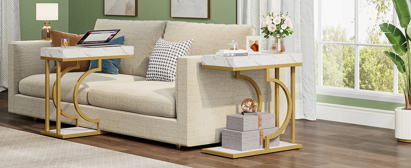 Tribesigns Narrow Side Table White Gold Side Table C Shaped End Table Modern Bedside Table Small Side Table for Couch