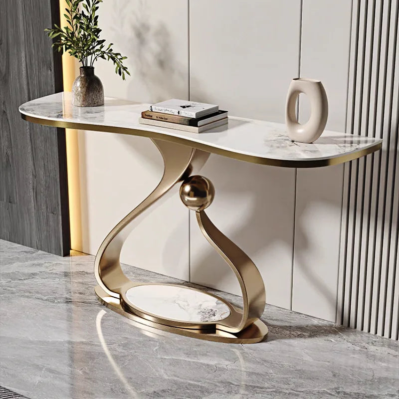 Modern Simple Stainless Steel Console Table Light Luxury Rock Board Design Home Living Room Very Narrow Case Corridor Table