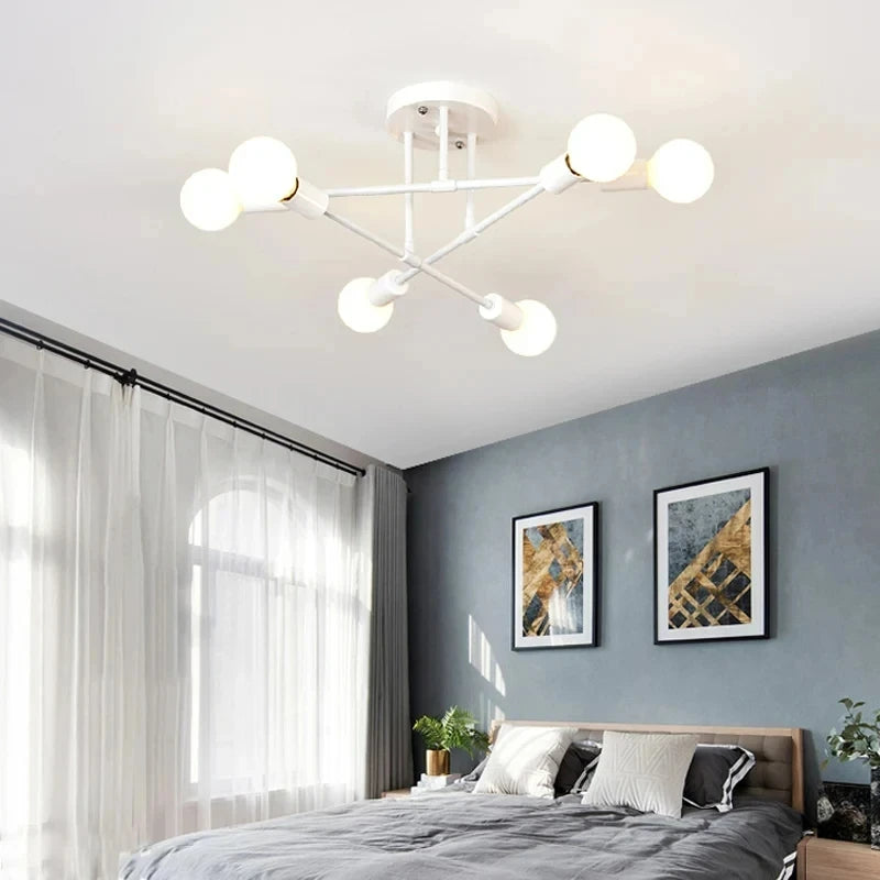 Ceiling Light: Modern Sputnik Semi-Flush Mount in Gold with 6 Lights
