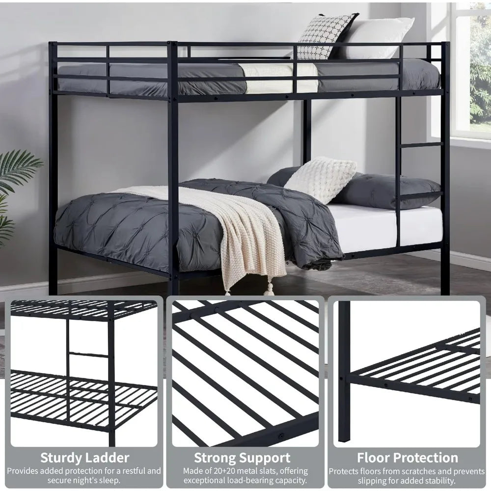 Metal Bunk Bed Frame - With Guardrails, Beds for Dorm,Bedroom,Guest Room,Heavy Duty Metal Slats