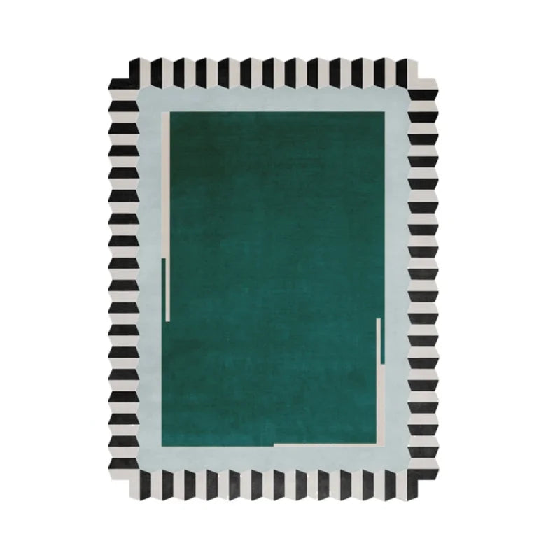 Geometric Colour Block Area Rug - Black and White Striped Border - Multiple Colours
