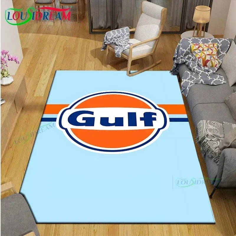 Gulf Racing Digital Print Area Rug - Anti-Skid Racing Stripe Design